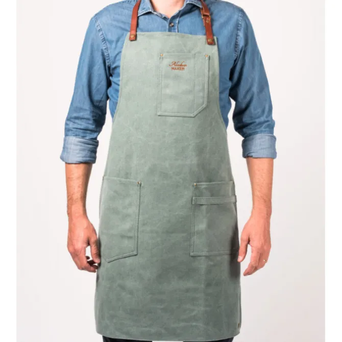 Alaskan Maker N°325 schort met nek- en middelband katoen Green