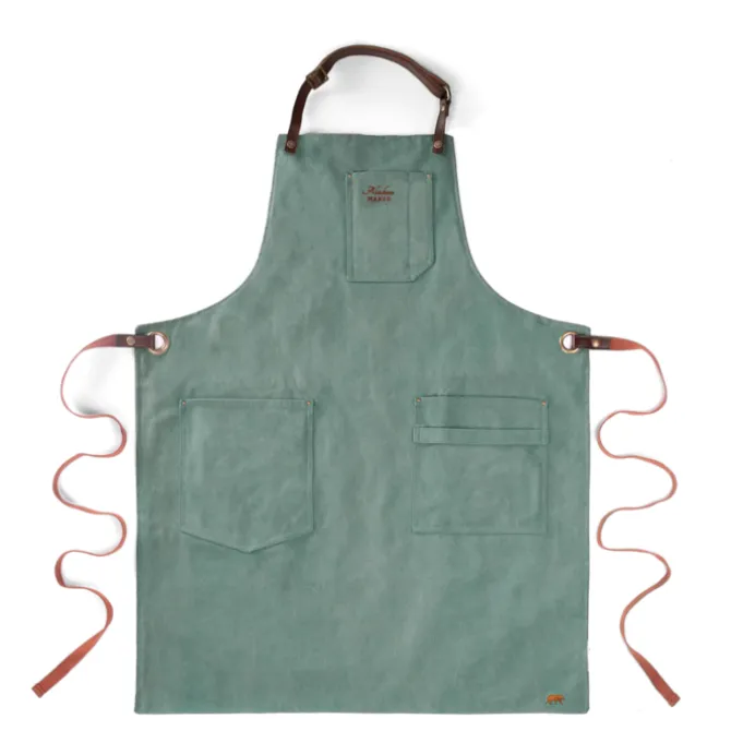 Alaskan Maker N°325 schort met nek- en middelband katoen Green