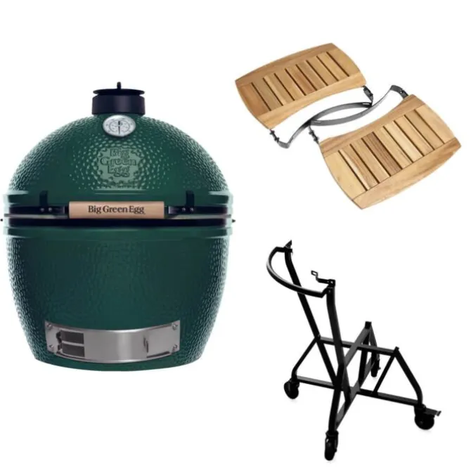 Big Green Egg Extra Large barbecue ø 67,5 cm keramiek groen met onderstel en Acaciahouten zijtafels