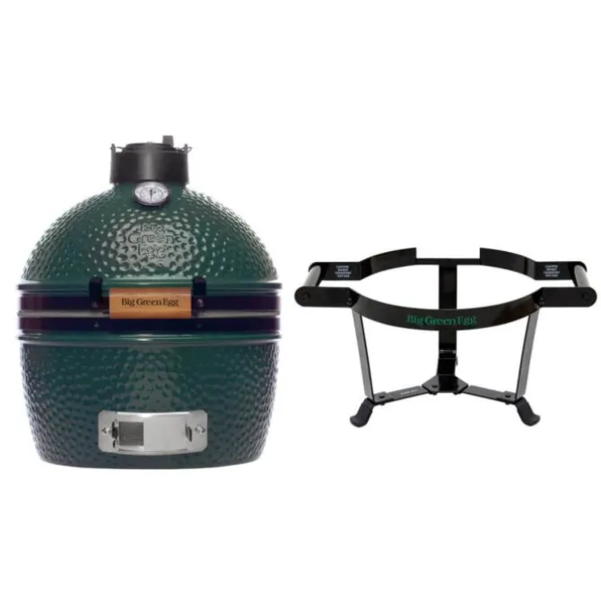 Big Green Egg MiniMax barbecue ø 33 cm keramiek groen met Portable Nest en Acaciahouten zijtafels