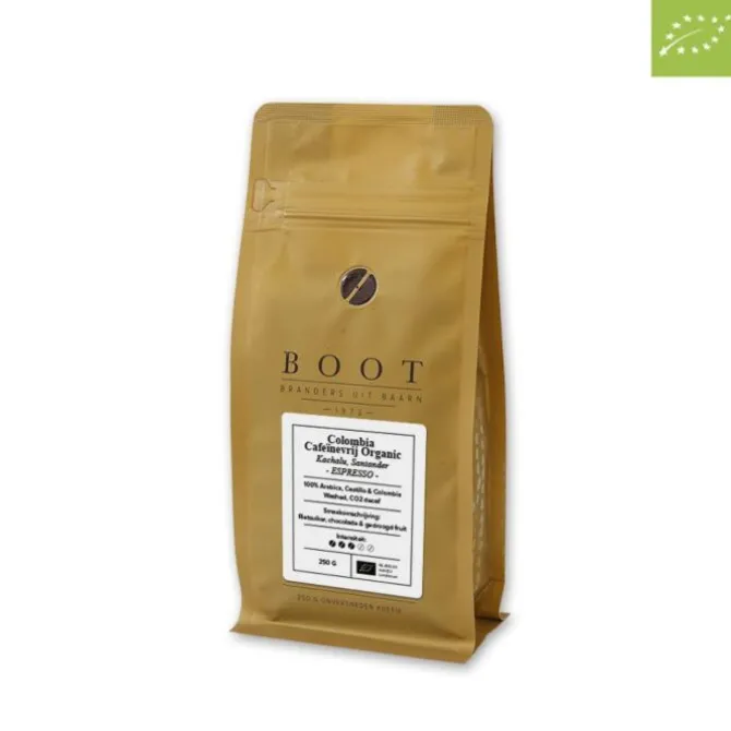 Boot Koffie Colombia Kachalu Organic Espresso Cafeïnevrije koffiebonen 250 gram