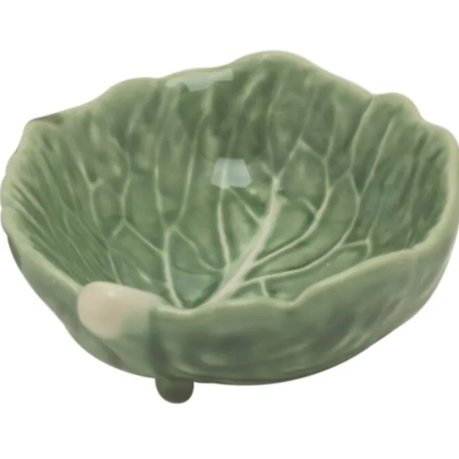 Bordallo mini kom op pootjes koolblad 9 x 8 cm aardewerk groen