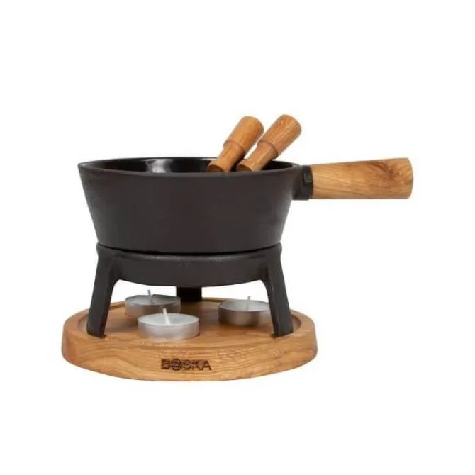 Boska Pro S kaasfondueset 700 ml gietijzer/hout zwart