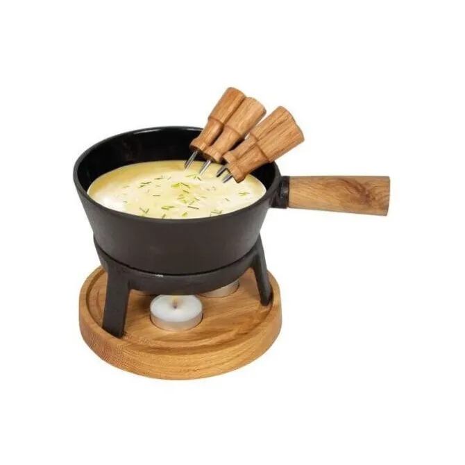 Boska Pro S kaasfondueset 700 ml gietijzer/hout zwart