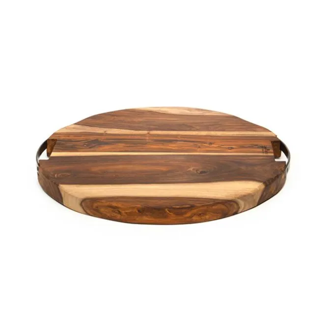 Bowls and Dishes Rose Wood ronde serveerplank met metalen handvat ø 49 cm