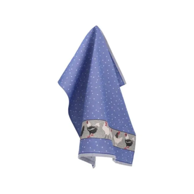 Bunzlau Castle Chickens theedoek 65 x 65 cm katoen Royal Blue