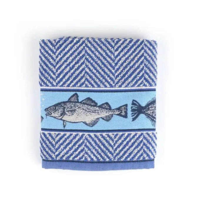 Bunzlau Castle Fish handdoek 53 x 60 cm katoen koningsblauw