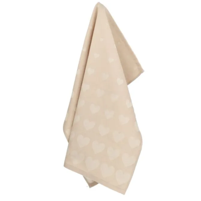 Bunzlau Castle Hearts theedoek 65 x 65 cm katoen beige