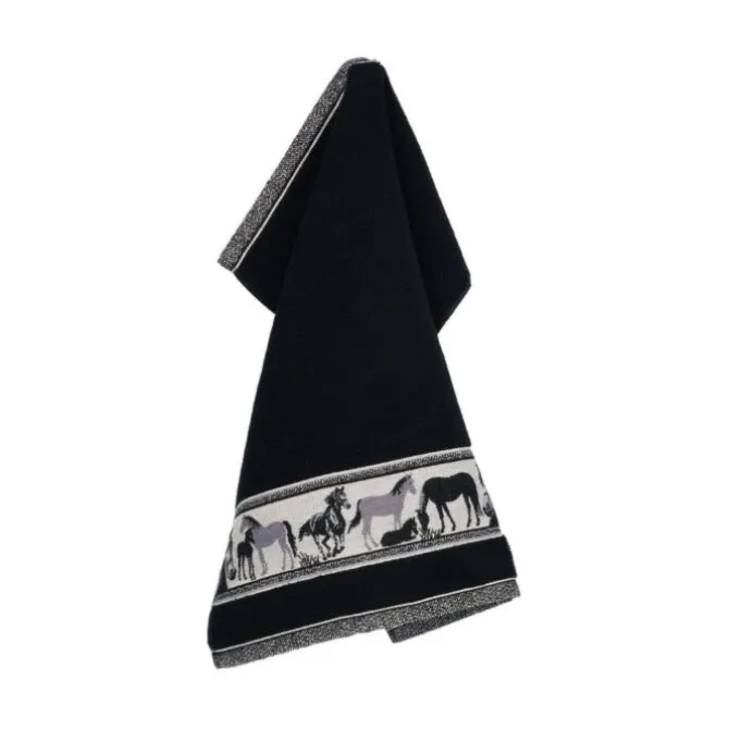 Bunzlau Castle Horse handdoek 53 x 60 cm katoen zwart