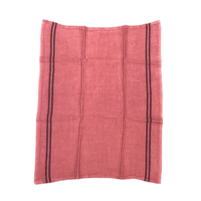Charvet COUNTRY theedoek 52 x 70 cm linnen roze met donkere streep