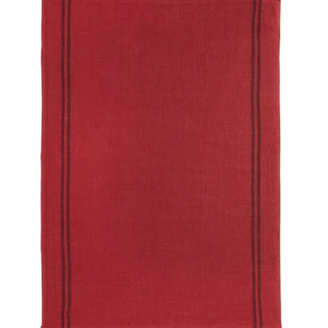 Charvet COUNTRY theedoek 52 x 70 cm linnen rood met donkere streep