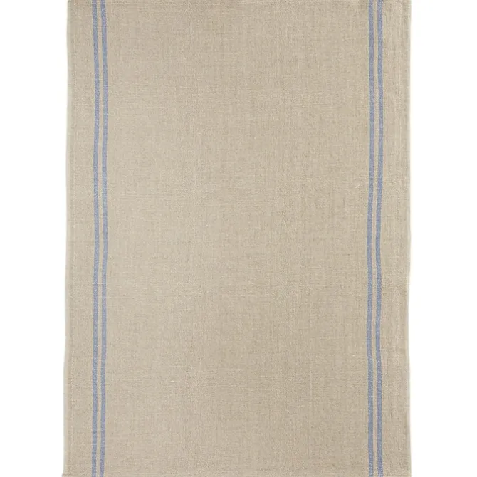 Charvet COUNTRY theedoek 52 x 75 cm gewassen ecru met blauwe streep