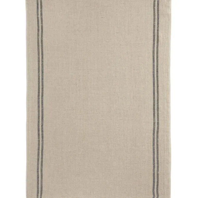 Charvet COUNTRY theedoek 52 x 75 cm gewassen zwart met donkere streep
