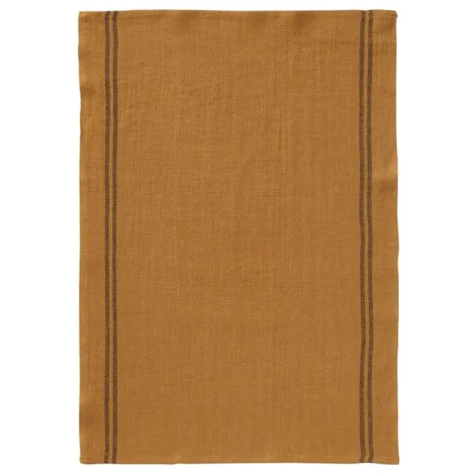 Charvet COUNTRY theedoek 75 x 52 cm linnen donkergeel met donkere streep