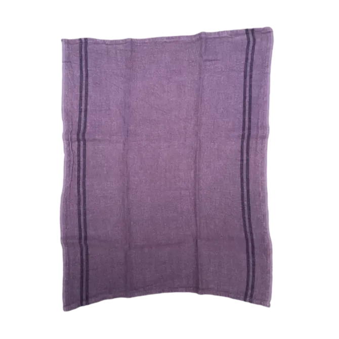 Charvet COUNTRY theedoek 52 x 70 cm linnen aubergine met donkere streep