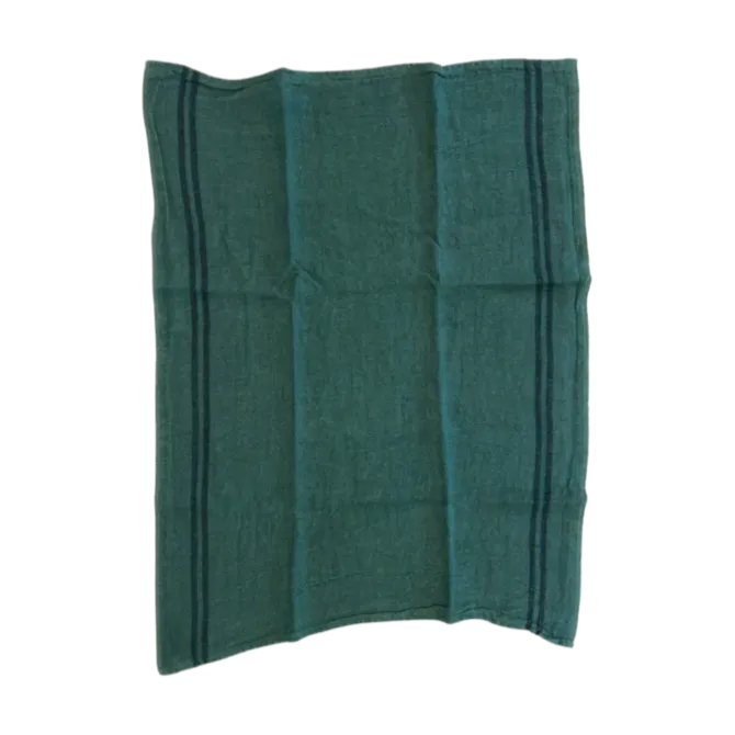 Charvet COUNTRY theedoek 52 x 70 cm linnen groen met donkere streep