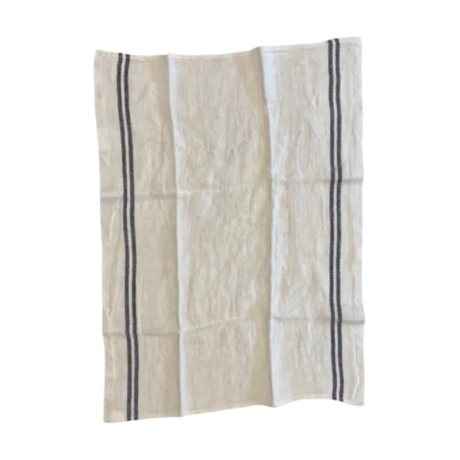 Charvet COUNTRY theedoek 52 x 70 cm linnen wit met donkere streep
