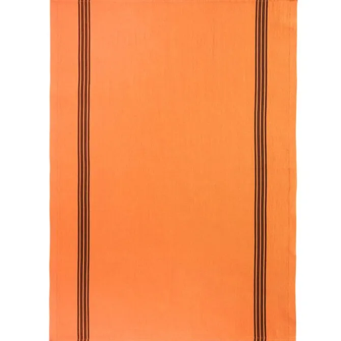 Charvet PIANO theedoek 75 x 52 cm linnen oranje met donkere streep