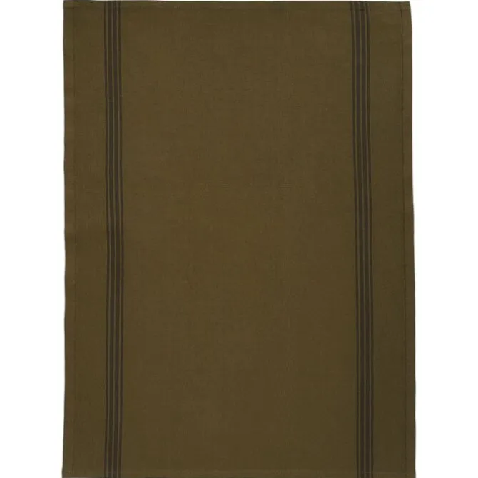 Charvet PIANO theedoek 75 x 52 cm linnen donkergroen met donkere streep