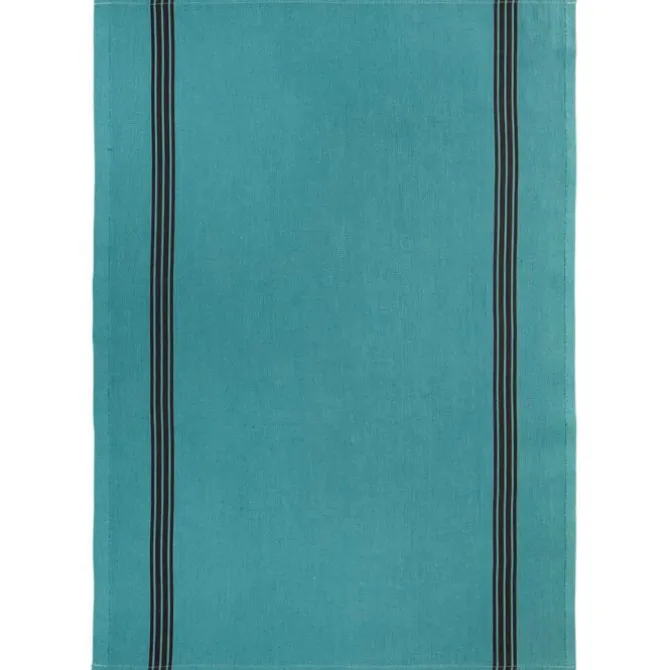 Charvet PIANO theedoek 75 x 52 cm linnen turquoise met donkere streep