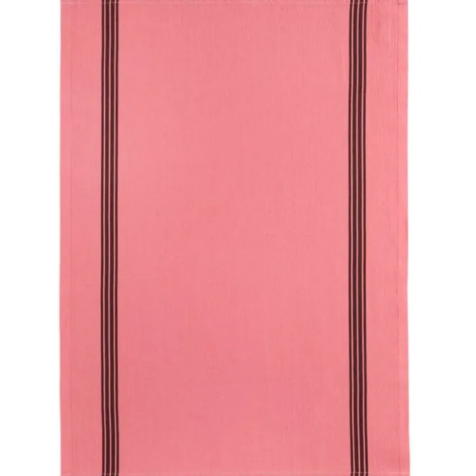 Charvet PIANO theedoek 52 x 75 cm linnen donkerroze met rode streep