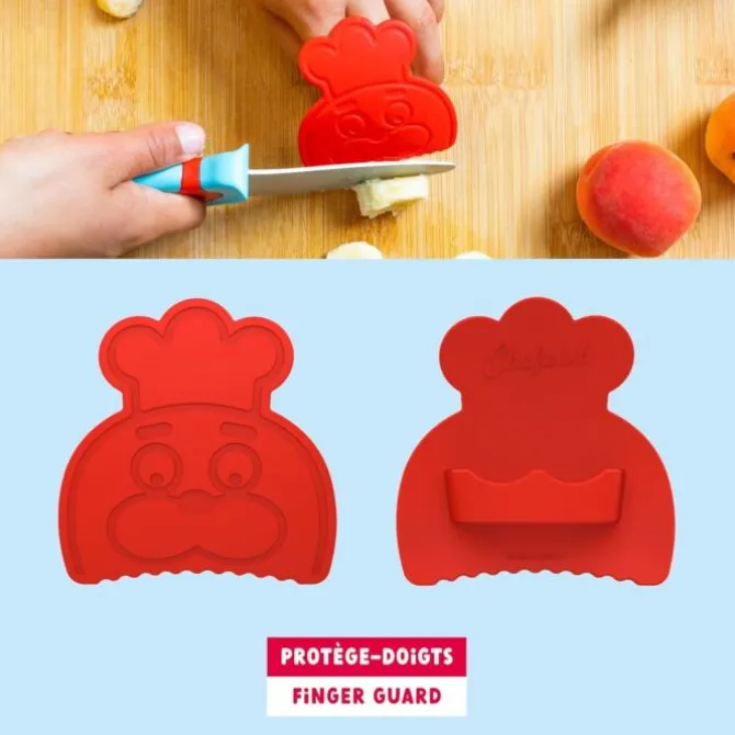 Chefclub kindermes met vingerbeschermer blauw/rood