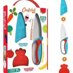 Chefclub kindermes met vingerbeschermer blauw/rood
