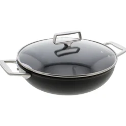 Cristel Castel'Pro hapjespan met anti-aanbaklaag en glasdeksel met twee zijgrepen ø 28 cm aluminium zwart