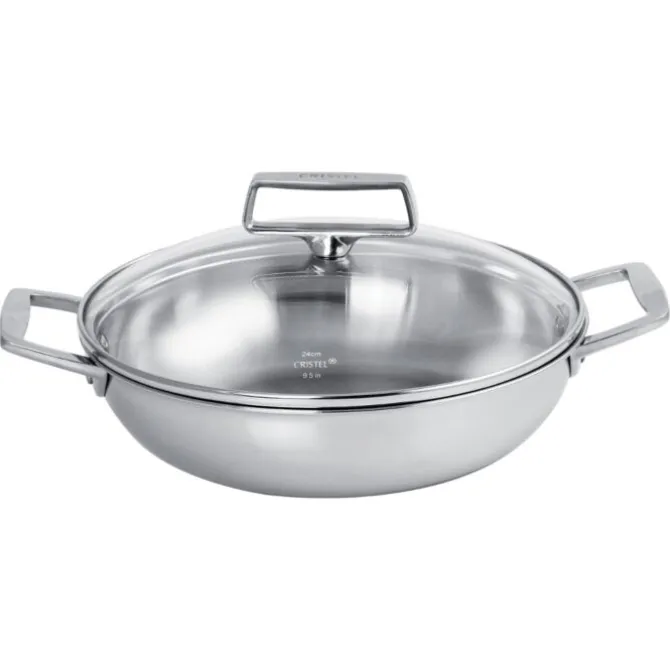 Cristel Castel'Pro Multiply hoge koekenpan met twee grepen + glasdeksel Ø 24 cm