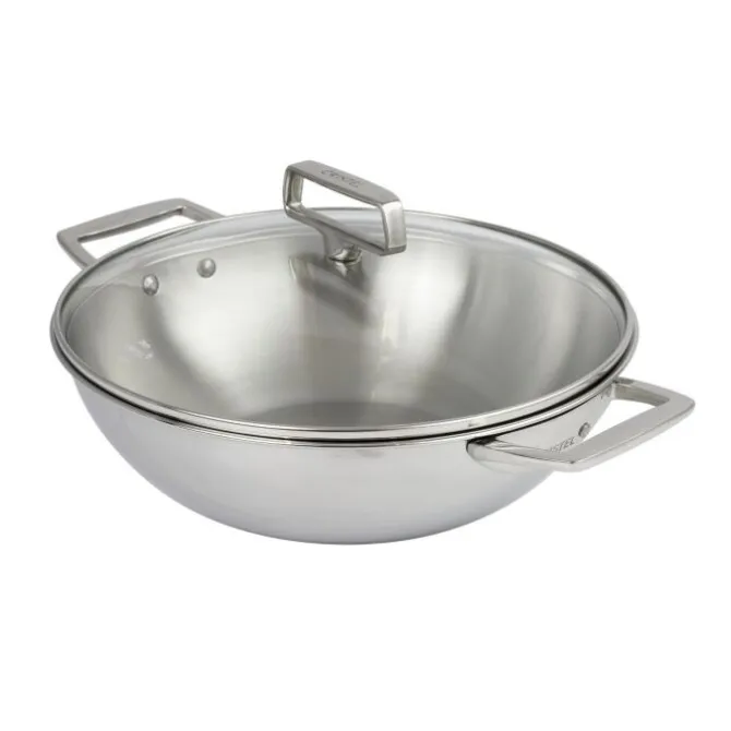Cristel Castel'Pro wok met twee grepen en glasdeksel ø 28 cm rvs