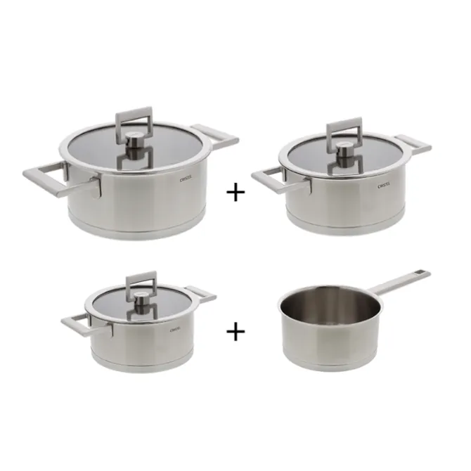 Cristel Strate Fixed pannenset met glasdeksels rvs 4-delig