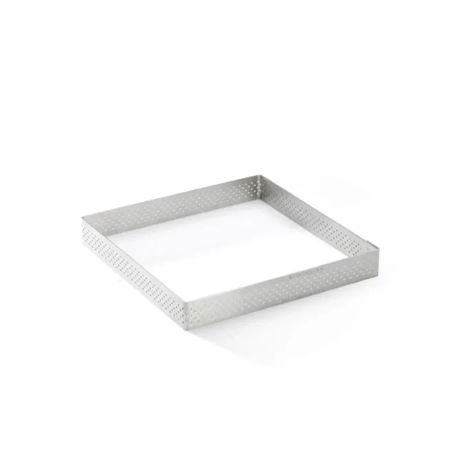 De Buyer geperforeerde taartring vierkant 15 x 15 cm 2 cm hoog rvs