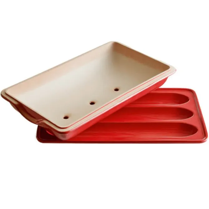 Emile Henry Baguettesvorm 39 x 24 cm aardewerk rood