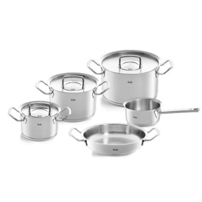 Fissler Original Profi Collection pannenset met steelpan, serveerpan en RVS deksels 5-delig