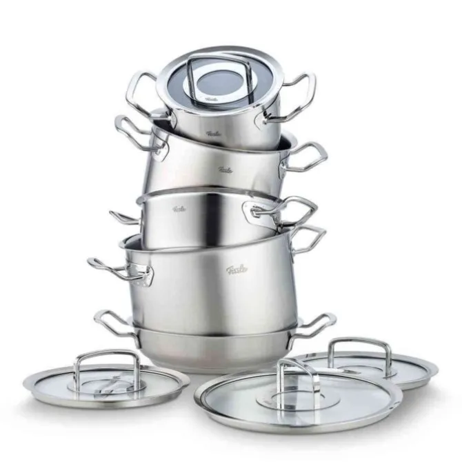 Fissler Original Profi pannenset met serveerpan en glasdeksels rvs 5-delig