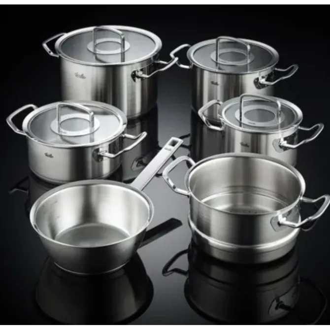 Fissler Original Profi pannenset met sauteuse, stoominzet en glasdeksel rvs 6-delig
