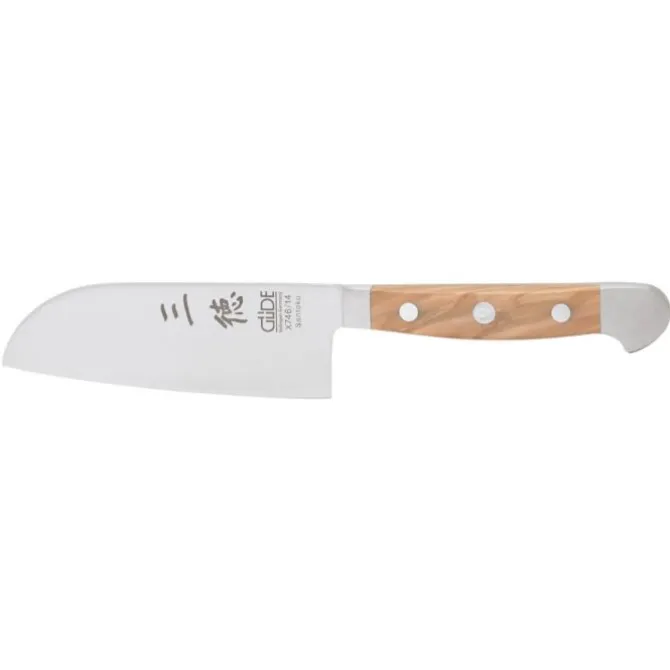 Güde Alpha Olive Santoku mes 14 cm messenstaal bruin