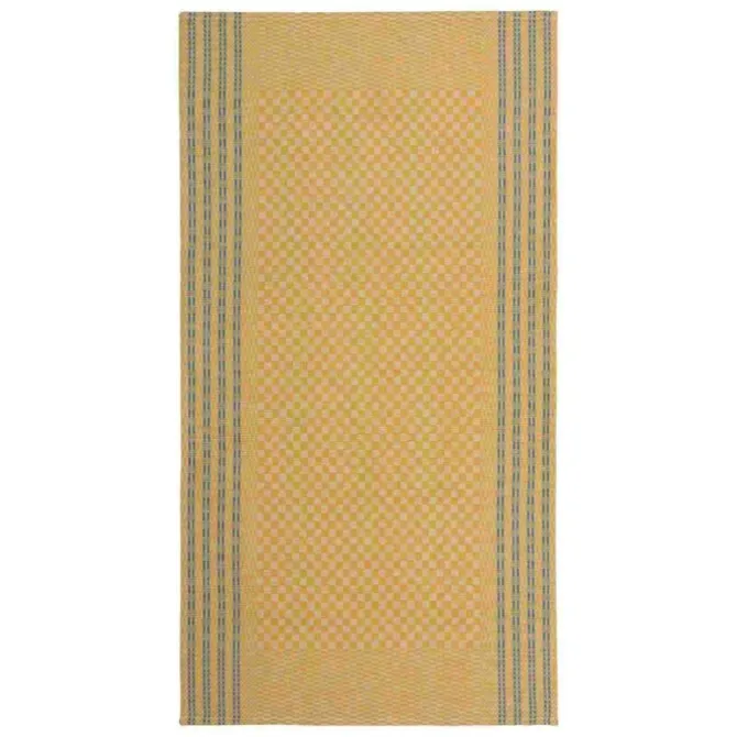 Grubentuch theedoek geblokt 50 x 100 cm linnen/katoen curry/petrol