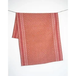 Grubentuch theedoek geblokt 50 x 100 cm linnen/katoen bruin/rood