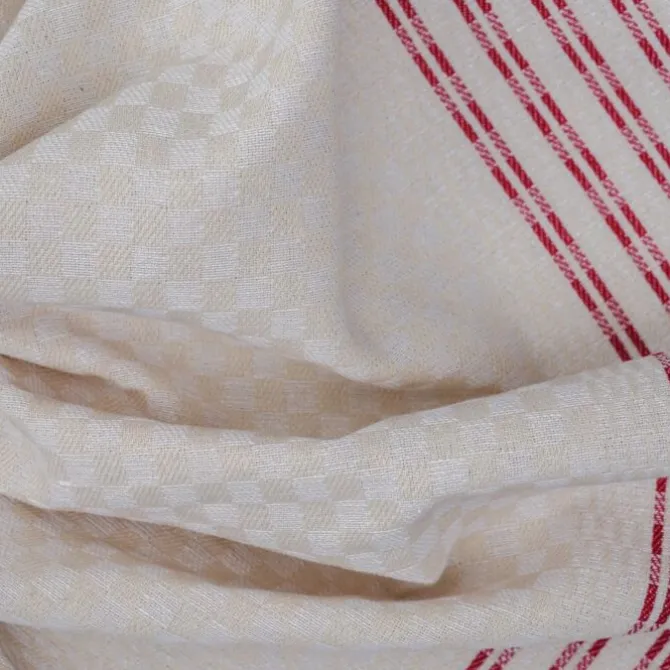 Grubentuch theedoek geblokt 50 x 100 cm linnen/katoen beige/rood