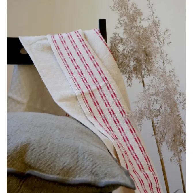 Grubentuch theedoek geblokt 50 x 100 cm linnen/katoen beige/rood