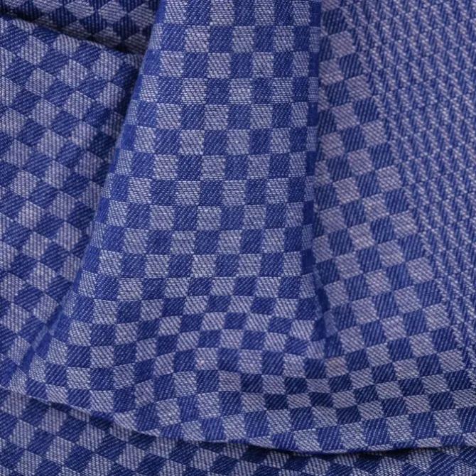 Grubentuch theedoek geblokt 50 x 100 cm linnen/katoen blauw