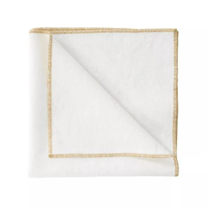Haomy Verone servet 40 x 40 cm linnen wit met bruine rand