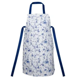 Heinen Delfts Blauw Aapjes keukenschort wit