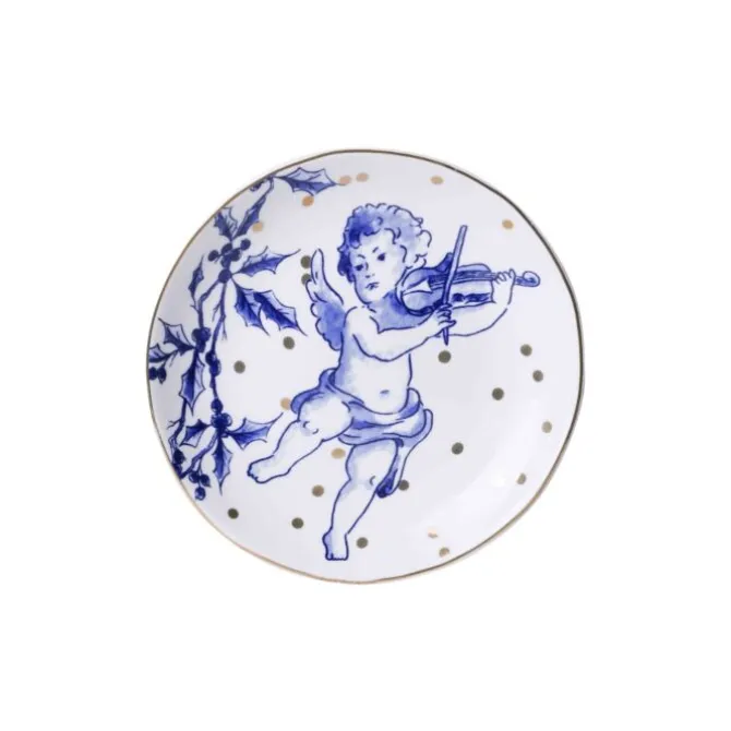 Heinen Delfts Blauw Kerstengel Petit four bordje