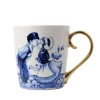 Heinen Delfts Blauw Kissing Couple mok goudkleurig
