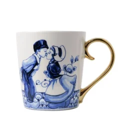 Heinen Delfts Blauw Kissing Couple mok goudkleurig