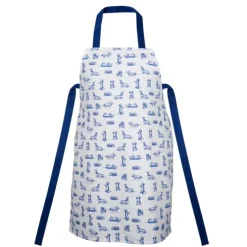 Heinen Delfts Blauw Teckel Nhaan keukenschort wit