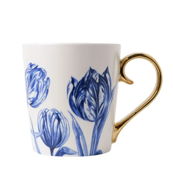 Heinen Delfts Blauw Tulp mok goudkleurig