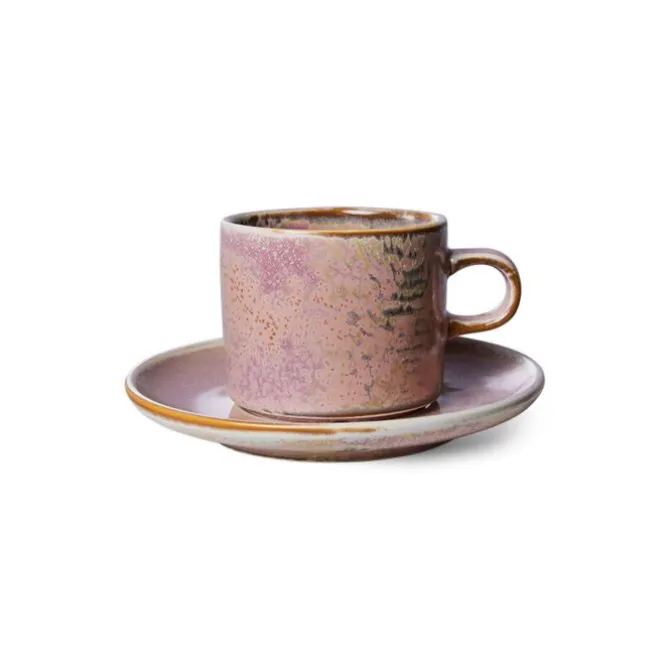 HK Living Chef Ceramics ACE7165 kop en schotel 220 ml aardewerk rustic pink